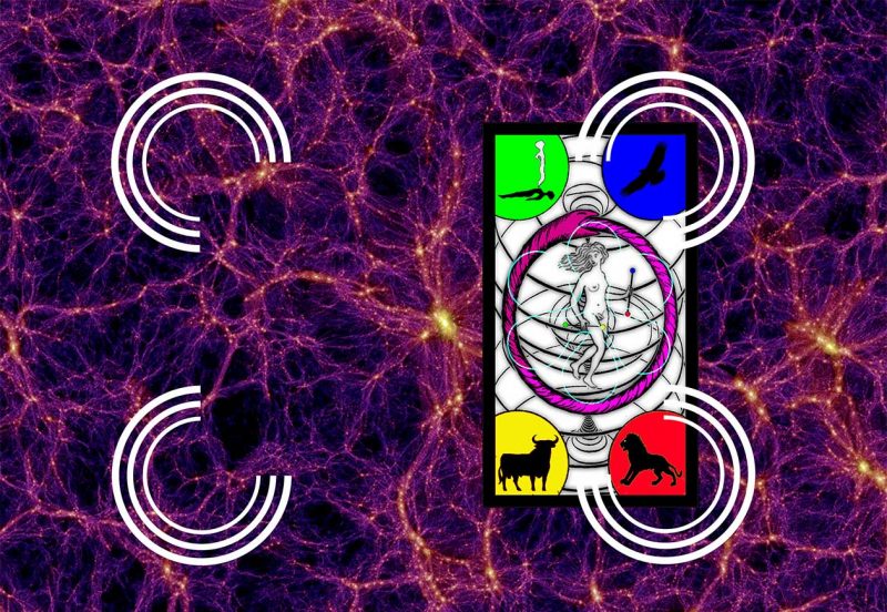 Kosmogonien -  Rebis 6, 2015, 100x150, C-Print auf Bütten - Computersimulation des Zusammenwirkens von Gravitationswellen (Credit >Excellence Cluster Universe) / Ugo Dossi: Ozean